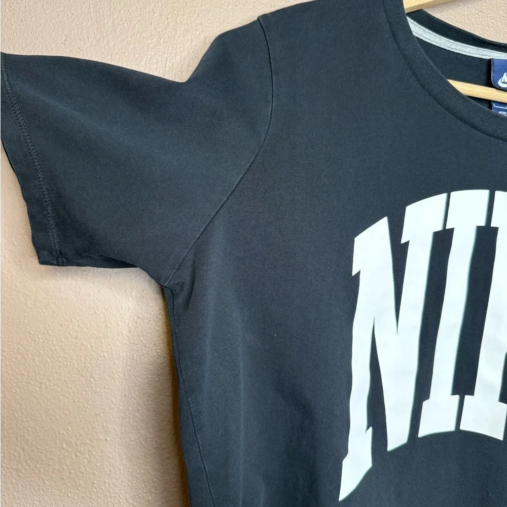 Nike Black Cropped Tee with White Logo Women's Size Large 100% Cotton Activewear